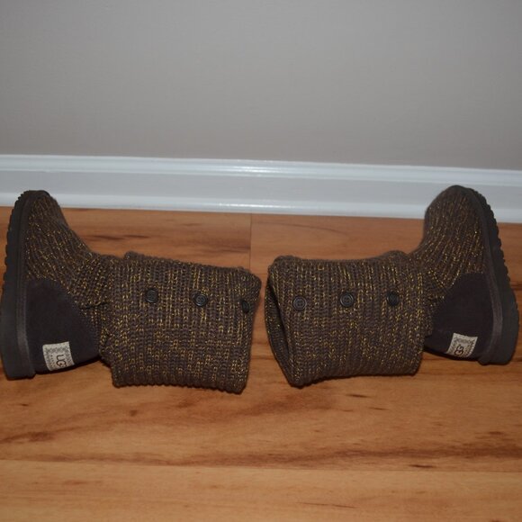 Ugg Classic Cardy Women's Brown Metallic Button knit Sweater Boots Size 9 - Picture 8 of 13